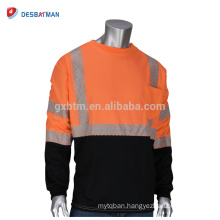 Wholesale ANSI Class 3 Long Sleeve Reflective Safety T-Shirt High Visibility Round Collar Orange Shirts Black Bottom Front